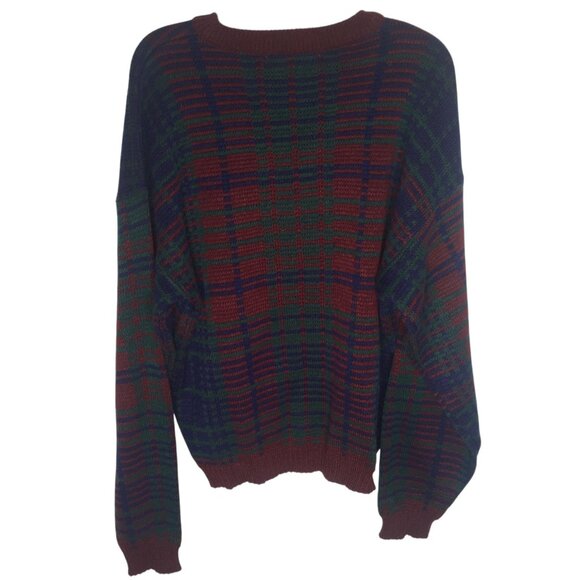 Vintage American Weekend Grandpa Sweater Cosby Mens Large Plaid Pullover 90s - Picture 8 of 12